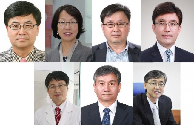 23일 선임된 과기분야 정부출연연구기관 신임원장들. 왼쪽 위부터 한승헌 한국건설기술연구원 신임원장, 최희윤 한국과학기술정보연구원(KISTI) 신임원장, 이형목 한국천문연구원 신임원장, 나희승 한국철도기술연구원 신임원장. 아래 왼쪽부터 김종열 한국한의학연구원 신임원장, 임철호 한국항공우주연구원 신임원장, 김성수 한국화학연구원 신임원장. - 국가과학기술연구회 제공